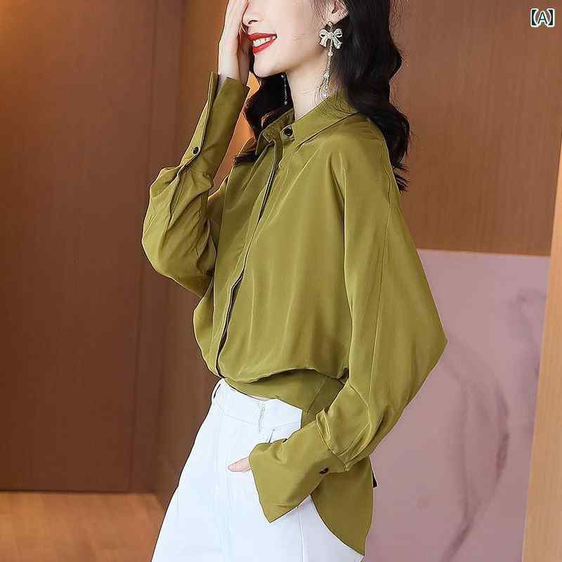 レディース シャツ ブラウス トップス 長袖 マルベリー シャツ襟 ウエストストラップリボン フェミニン エレガント おしゃれ オフィス 外出着 旅行 観光 コンサート