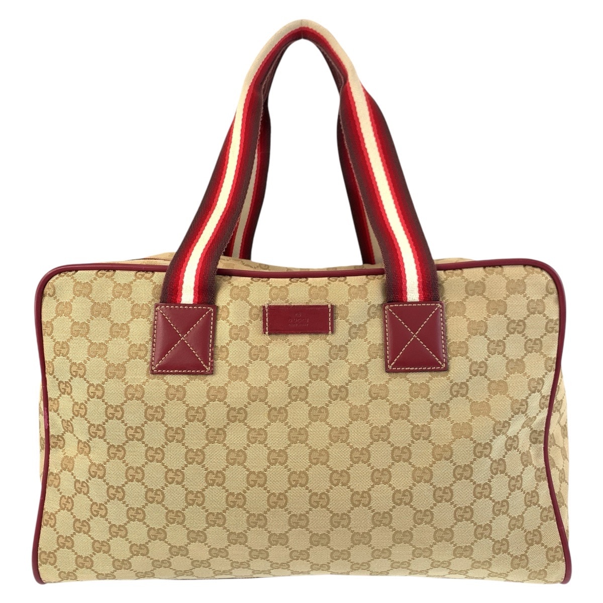 美品 シェリーライン ベージュ ボルドー シルバー金具 GGキャンバス/レザー 153240 ボストンバッグ 男女兼用 レディース 502741