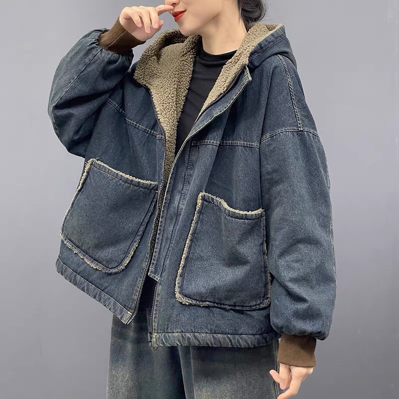 カウボーイ綿服女202冬のレトロな古い帽子のカウボーイコート女百合厚粒綿服