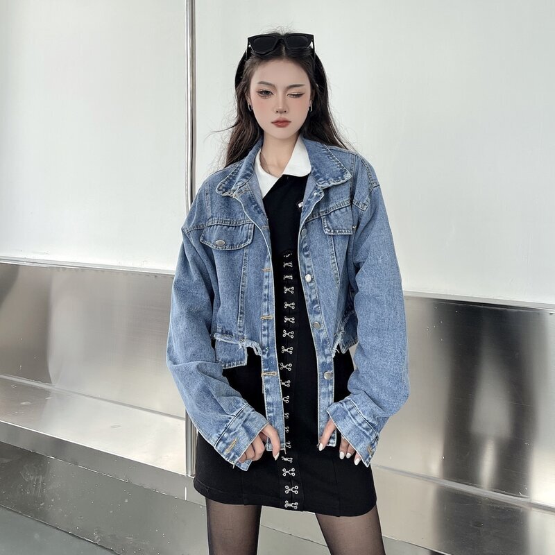 アウター Gジャン 袖あり 長袖 襟付き ワイド デニム ブルーデニム かわいい 大人可愛い