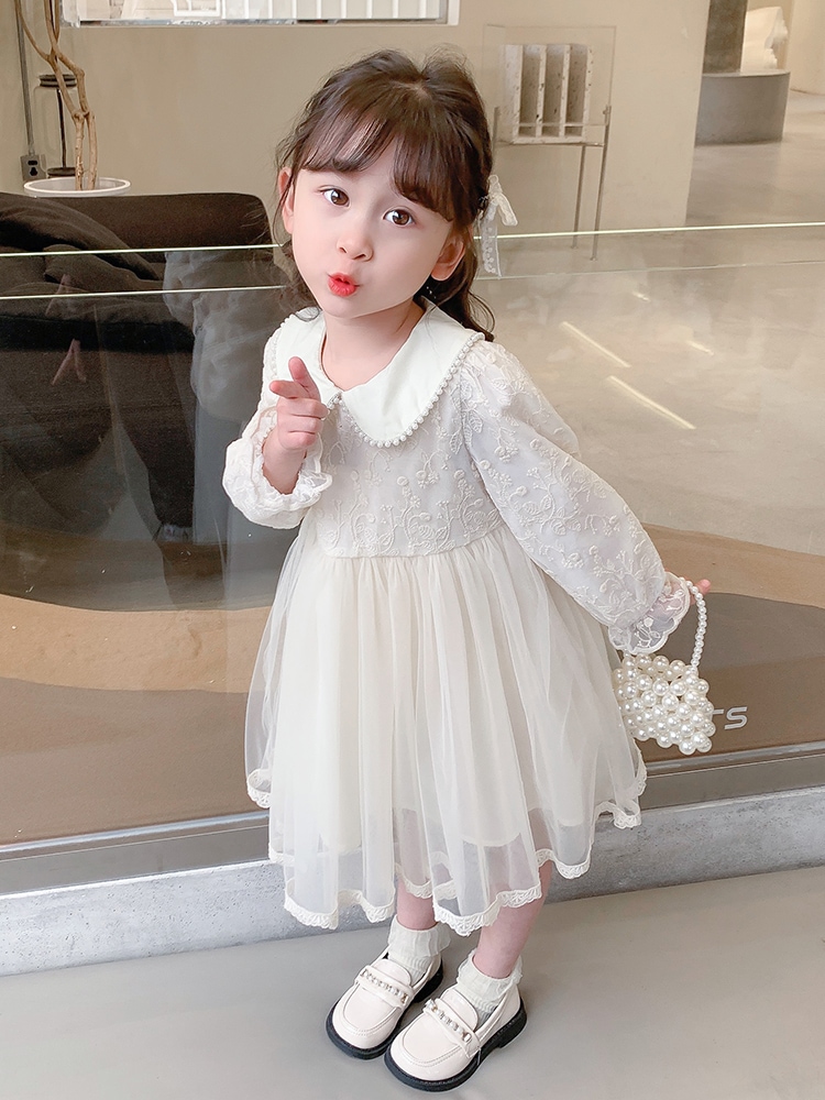 女性長袖ドレス春2024子供服春秋の赤ちゃんプリンセスドレス春子供服