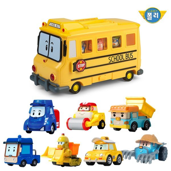 ROI TOYS ロボカーポリー スクールビーキャリア+ダイキャスティング7種(ポスティマックス ダンプ ベニーブルー あなた キャップトラックキー)