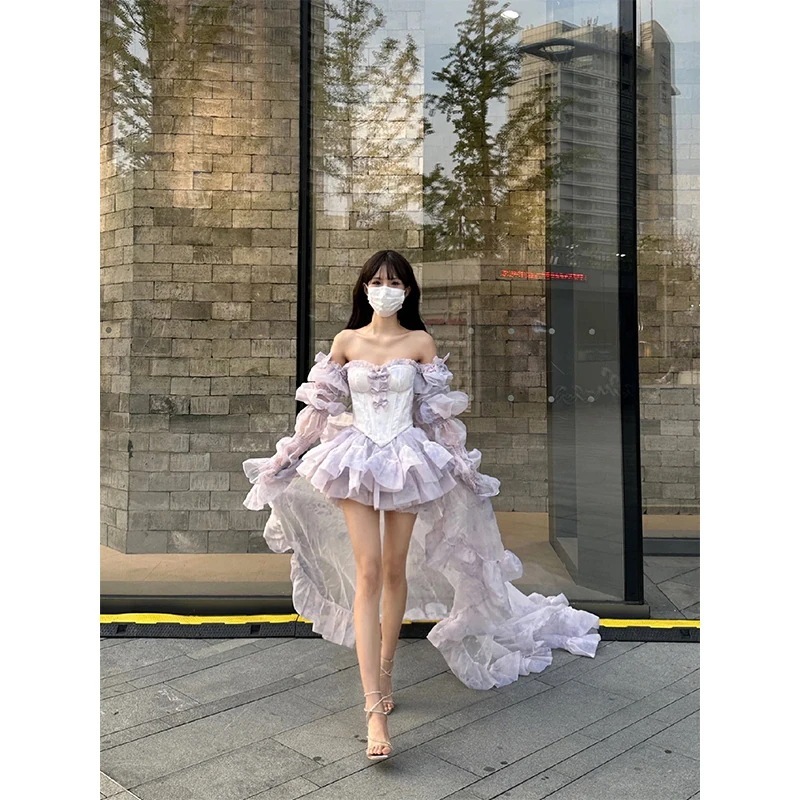 ハイエンドブトッププリンセスドレス女性スーパーフェアリードレス痩身テールドレス 7,606円