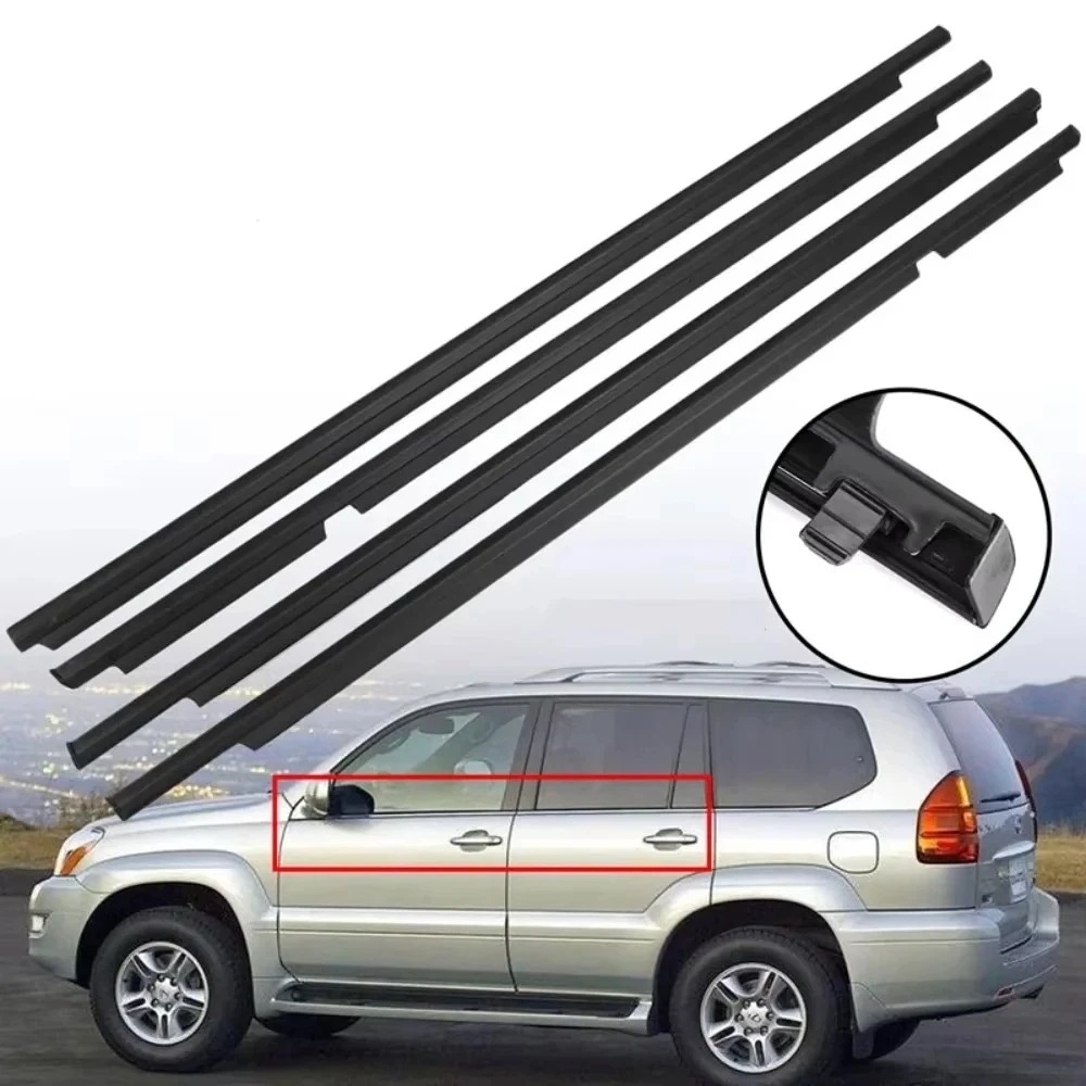 レクサスGX470 2003-2009 プリウス120 ランドクルーザープラド用 外側クローム/ブラック ウィンドウゴム 4個 ウェザーストリップシール 75711-60061 輸入品