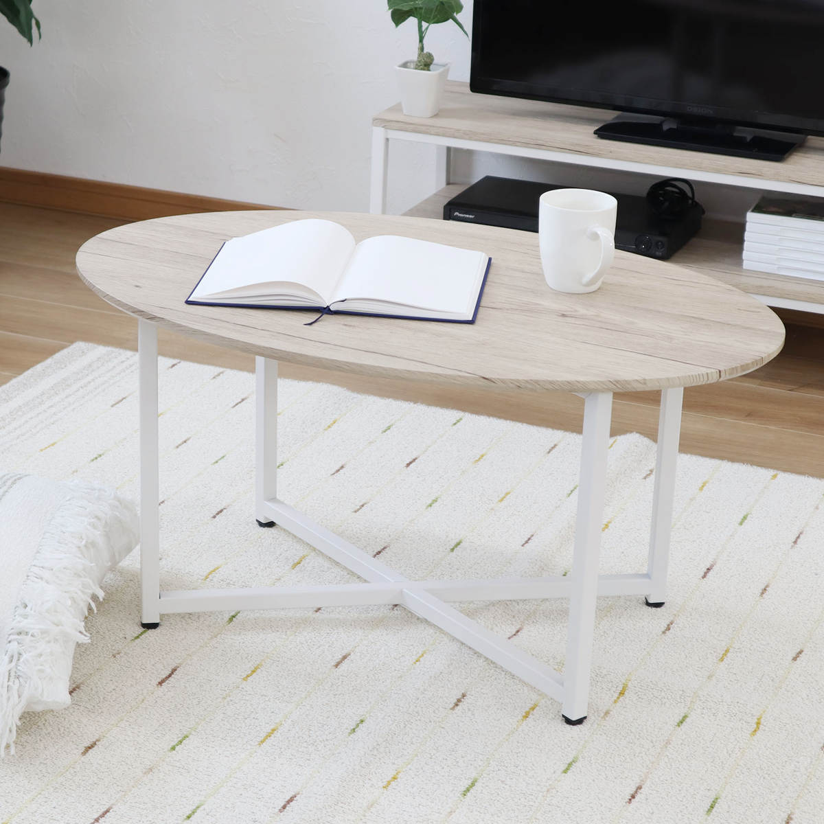 センターテーブル 幅80cm 楕円 木目調