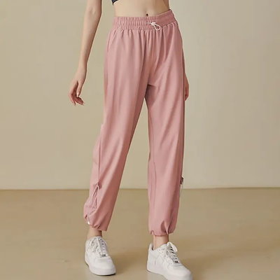 ソリッドカラー ドロスト付き イージー ジョガー パンツ 女性 レディース ボトム スパッツ ジャージ 単色 無地 体型カバー シンプル ミニマル ゆったり ピラティス ワークアウト ヨガ スポーツ