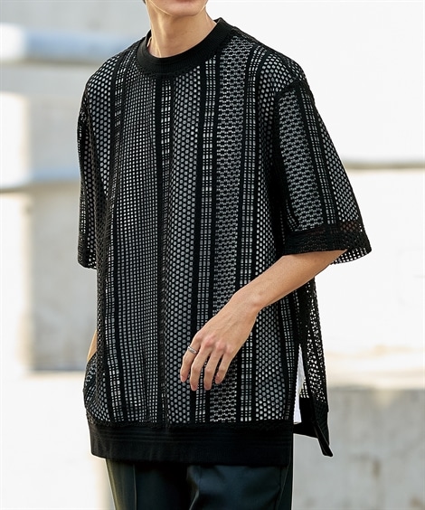 Tシャツ レースシアーオーバーサイズTシャツ 大きいサイズ有