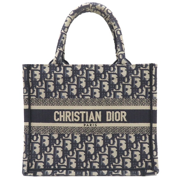 クリスチャン・ディオール Christian Dior トートバッグ ブックトート スモール キャンバス ネイビー 紺 オブリーク エンブロイダリー 【中古】