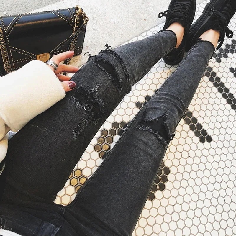 スキニー 伸びる ぴったり スリム ダメージ 美脚 ストレッチ ボトムス デニムパンツ アンクル丈 レディース おしゃれ 着痩せ ジーンズ カジュアル