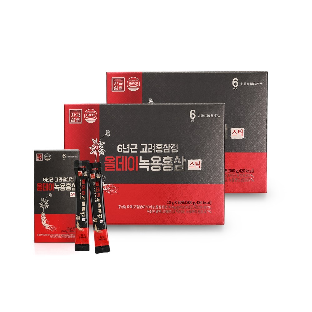 韓国サム6年根高麗ホンサムジョンオールデイ用ホンサムスティック30包2セット300g2個