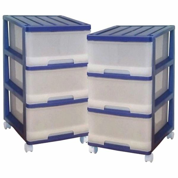 完成品 収納ケース プラスチック 引き出し 深型 3段 2個組 おしゃれ ロイヤルブルー キャスター