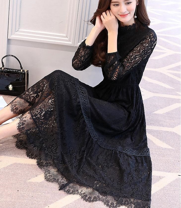 1495.総レースロングドレス（ブラック） 結婚式 パーティー 女子会 レストラン 二次会 演奏会 同窓会 2019 春夏 sale