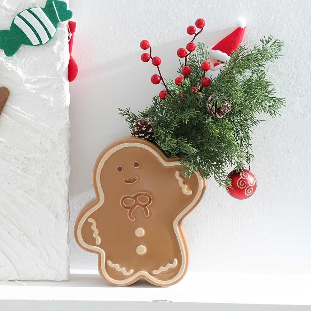 花瓶 花びん セラミック おしゃれ ジンジャーブレッドマン 可愛い ユニーク インテリア雑貨 花器 生け花 装飾 玄関 リビング ダイニング 棚装飾ty406