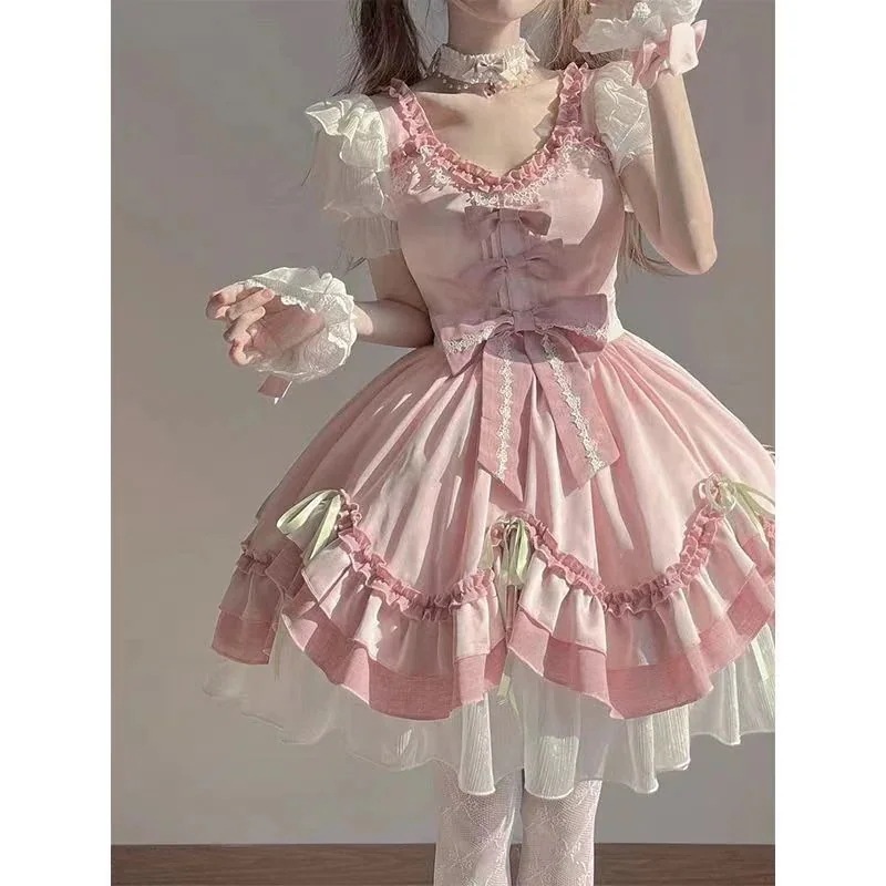 『目玉新商品』 夏服新作 キャミソールスカートピンク 可愛い ロリータ 二次元 ワンピース 洋装 半袖 op日常 ケーキスカート 花嫁 茶会 5,147円