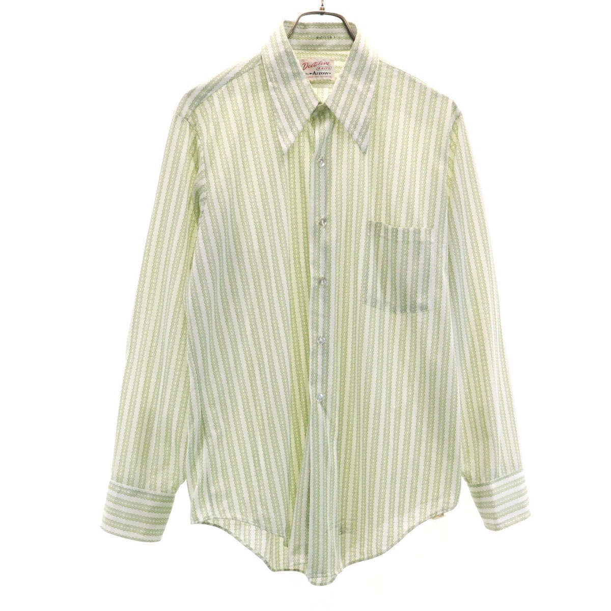ARROW アロー 70s ヴィンテージ 総柄 長袖 シャツ 16-34 ホワイト メンズ 古着