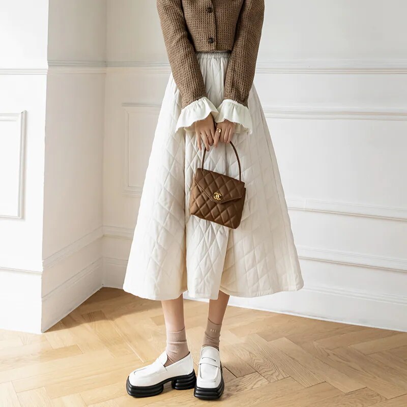 3color レディース スカート キルティングスカート ミモレ丈スカート ミモレ丈 無地