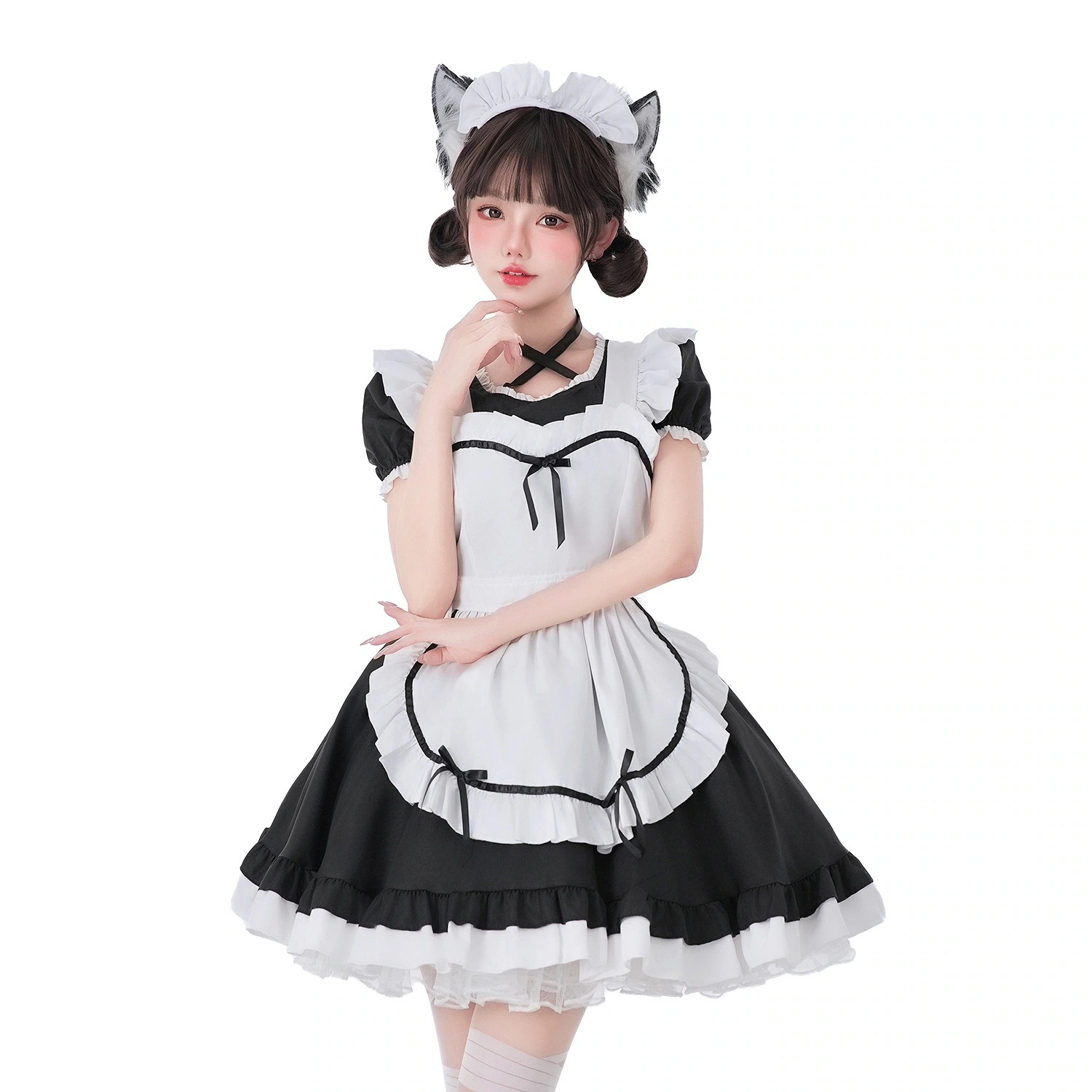 日韓黒と白経典メイド服コスプレ役はlolita演技服cosメイドワンピースを演じます
