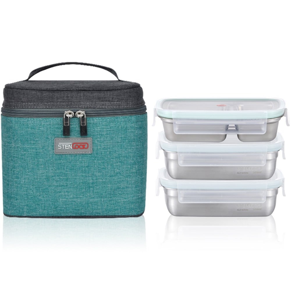 ステンロックピュア直角3段弁当中500ml＋730ml2pセット 韓国産 保存容器 ステンレス製 タッパー 密閉容器