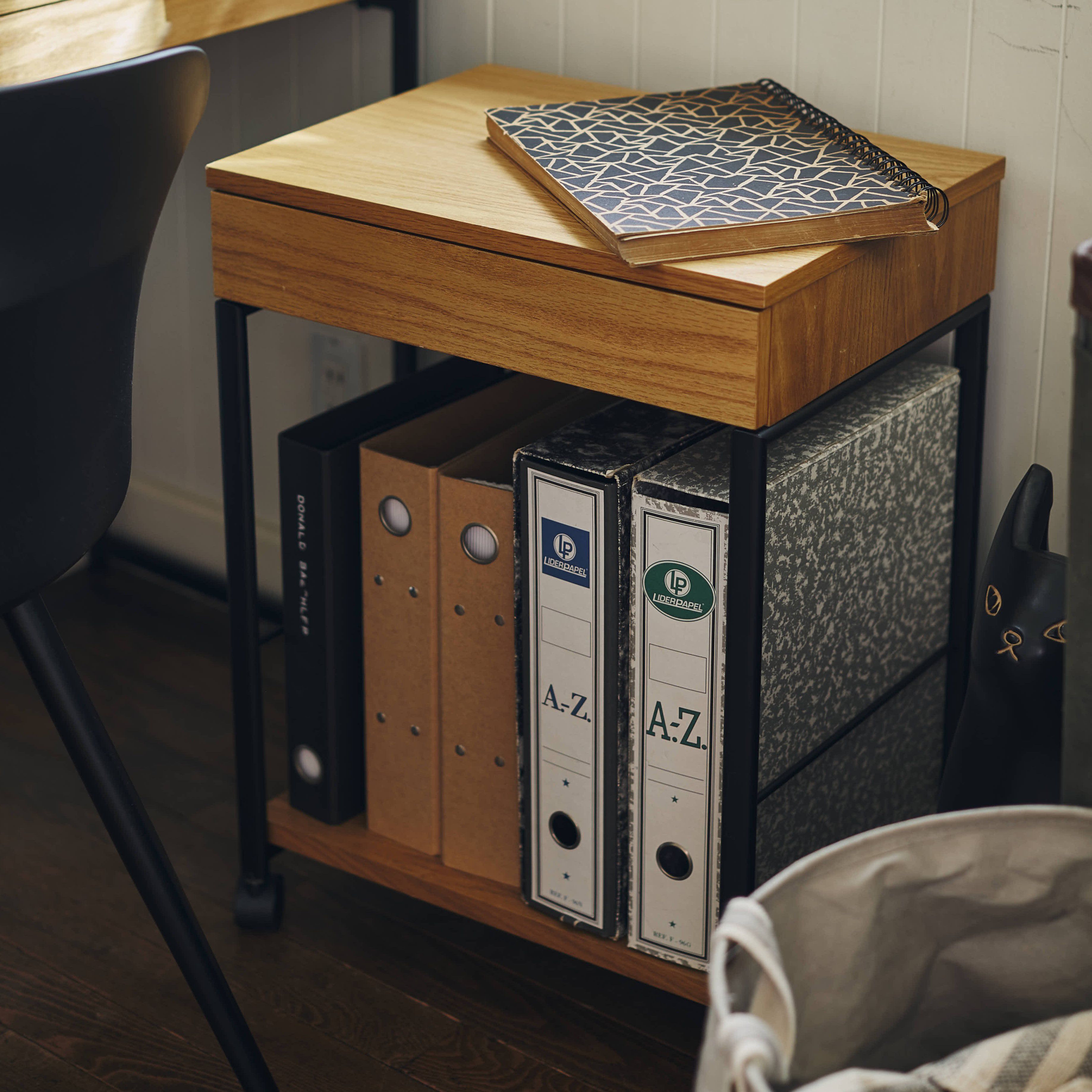 デスクワゴン 45cm おしゃれ スチール×木目