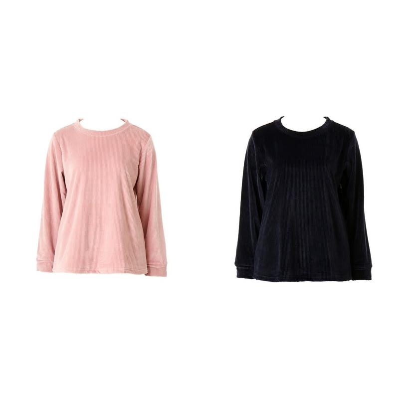 []VEV3975M ベロア リブ ソリッド 女性用 室内着 トップス 単品