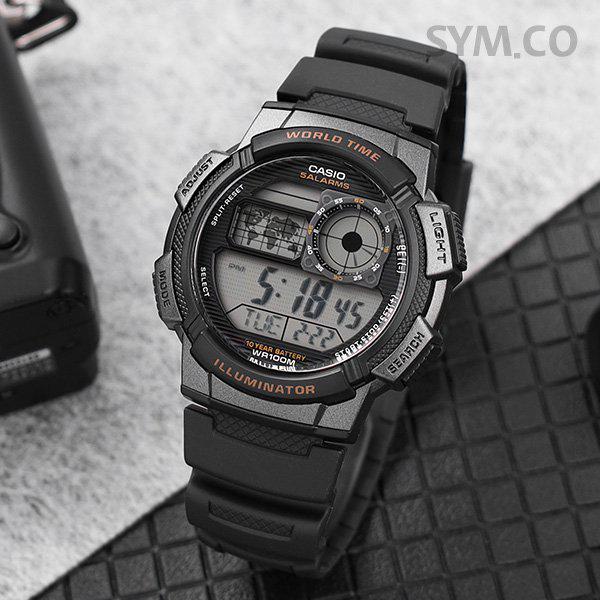 AE-1000W-1A 軍用 軍人 電子防水スポーツ メンズ ウレタン時計 d