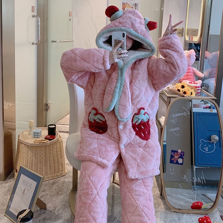 パジャマ 2点セット 前開き ペアルック 上下セット 秋冬 厚手 長袖 ルームウェア もこもこ ふわ