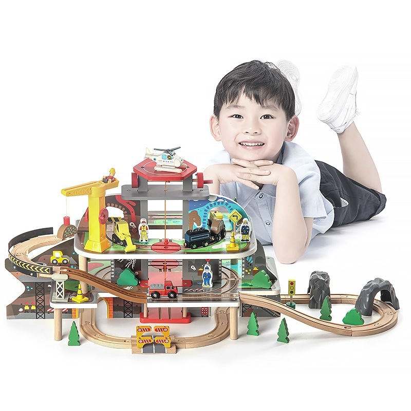 79ピース鉱山シーントラックトレインパーク3階建て多層立体組み立てゲームトーマスおもちゃ