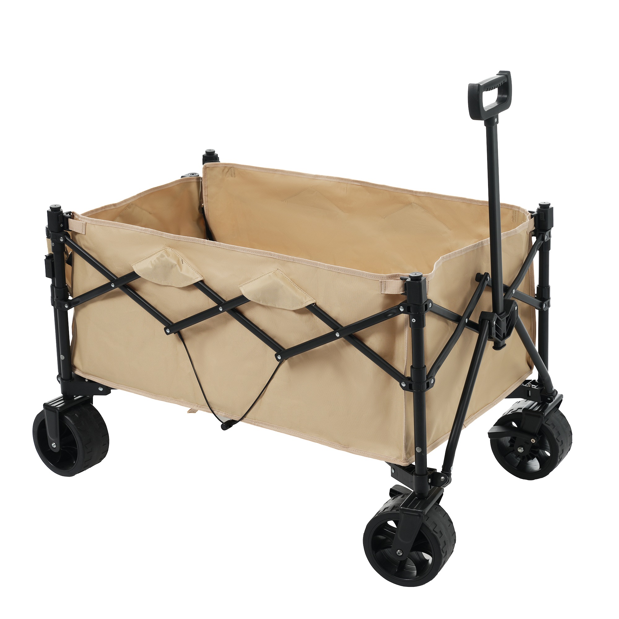 【国内出荷 - 3日配達】【ベージュ】キャリーワゴン アウトドアワゴン 後ろ開け 折りたたみ コンパクト