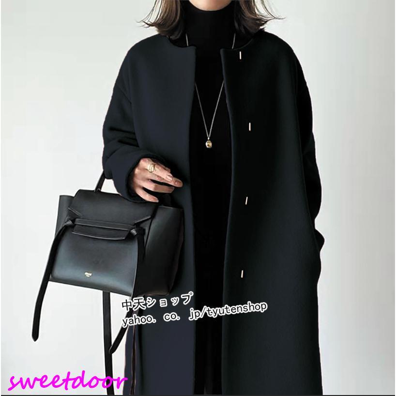 イベント特典 チェスターコート秋冬アウター レディース 秋 40代50代 ロング丈チェスターコートアウターノーカラーコート シンプル 着痩せ 通勤 気質 エレガント2023新作