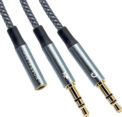 他サイト： 3.5mm 4極 3極 変換ケーブル メス - オスx2 分岐 ヘッドセット・マイク対応 高耐久ナイロン編み ＆ 金メッキ端子 多重シールド 低ノイズ音質設計 30cmの商品画像