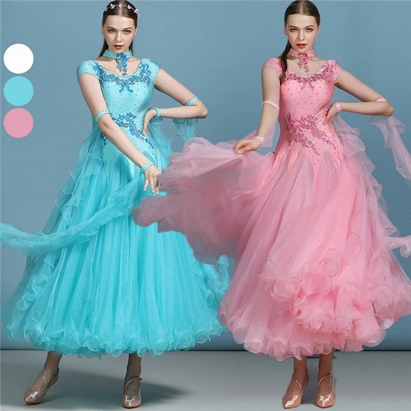 期間限定 【サイズ有S/M/L/XL/2XL】社交ダンス モダンドレス 社交ダンス衣装 ダンス発表会 大きい裾 豪華な社交ダンスドレス 競技着 練習着 演出用 社交ダンス ドレス スタンダードドレス