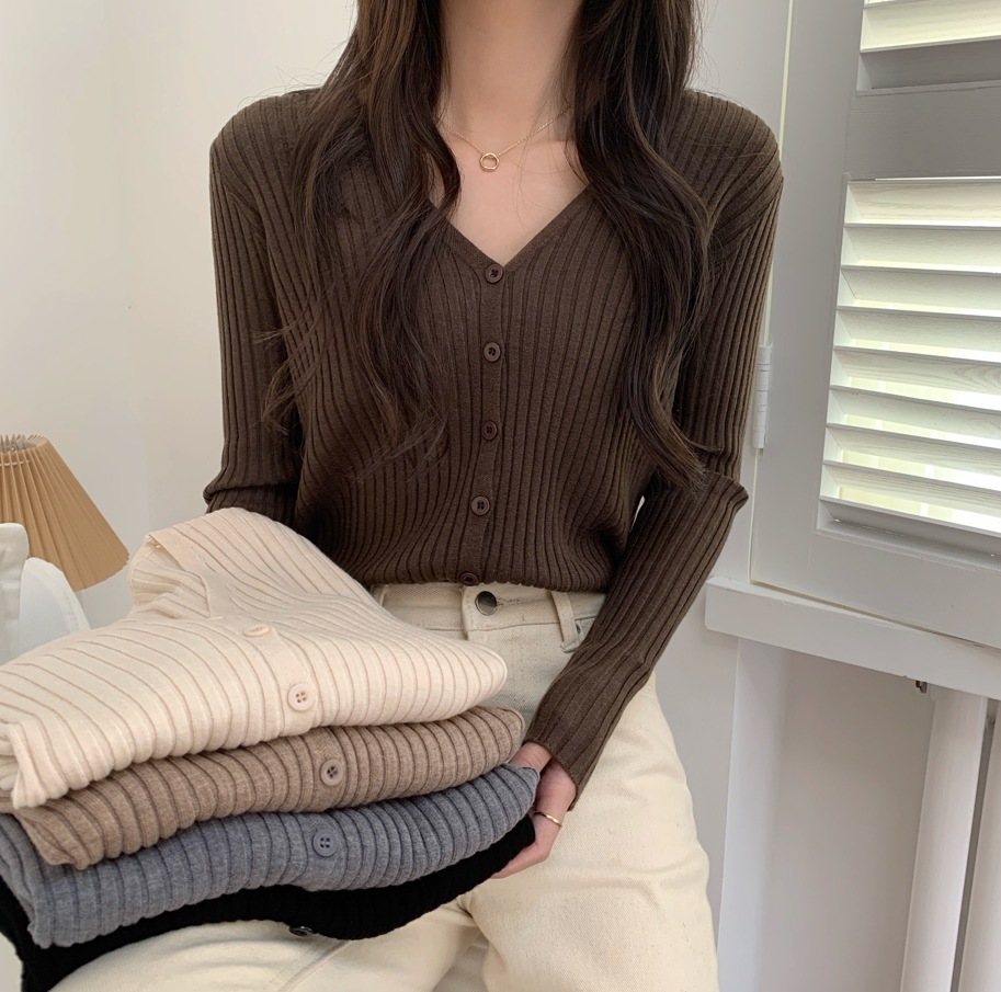 レディース トップス ニット セーター カーディガン ミドル丈 長袖 Vネック ストレート 前開き リブ 大人可愛い きれいめ カジュアル 上品 おしゃれ レトロ ガーリー無地 細身 こなれ感 お出か