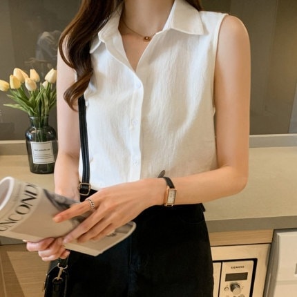 シャツ ブラウス カットソー レディース ノースリーブ 襟付き かわいい 大人可愛い きれいめ シンプル カジュアル 無地 夏 学生 デート ママ ホワイト イエロー オレンジ ブラック トップス