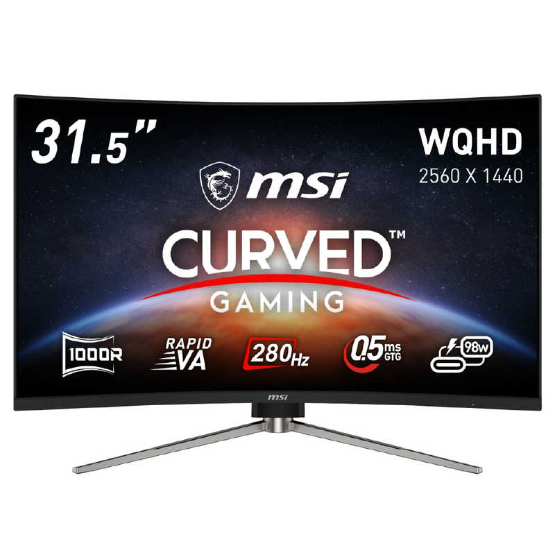 MSI　USB-C対応 ゲーミングモニター ［31.5型 /WQHD(2560 × 1440) /280Hz/ワイド/曲面型］　MPG-325CQRXF