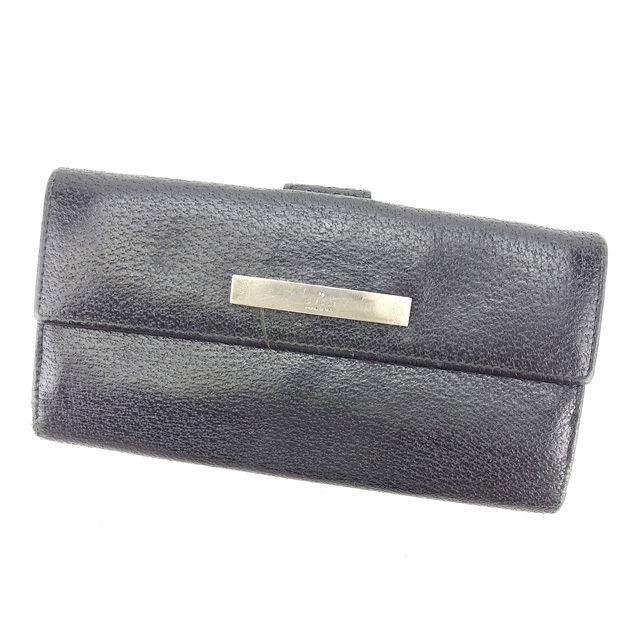 長財布 Wホック ロゴプレート ブラック シルバー 中古