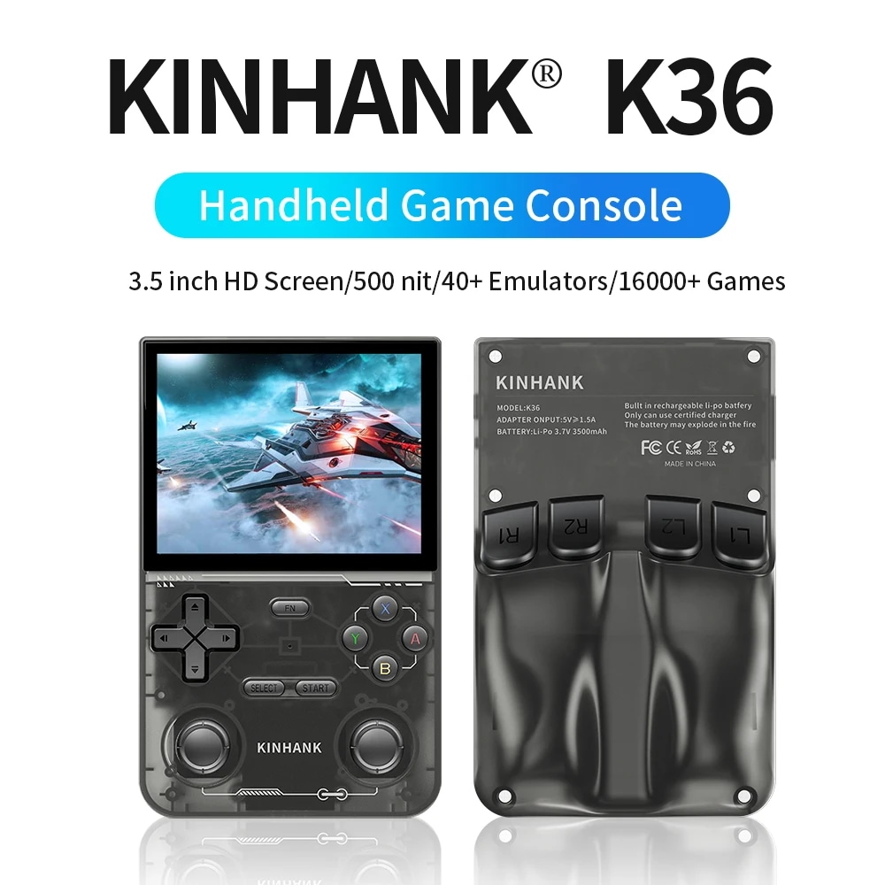 Kinhank-レトロハンドヘルドビデオゲームコンソール,16000ゲームのオープンソースコンソール,ps1,psp,dc,n64,ss,500nit, 3.5インチips画面用エミュレーター,k36