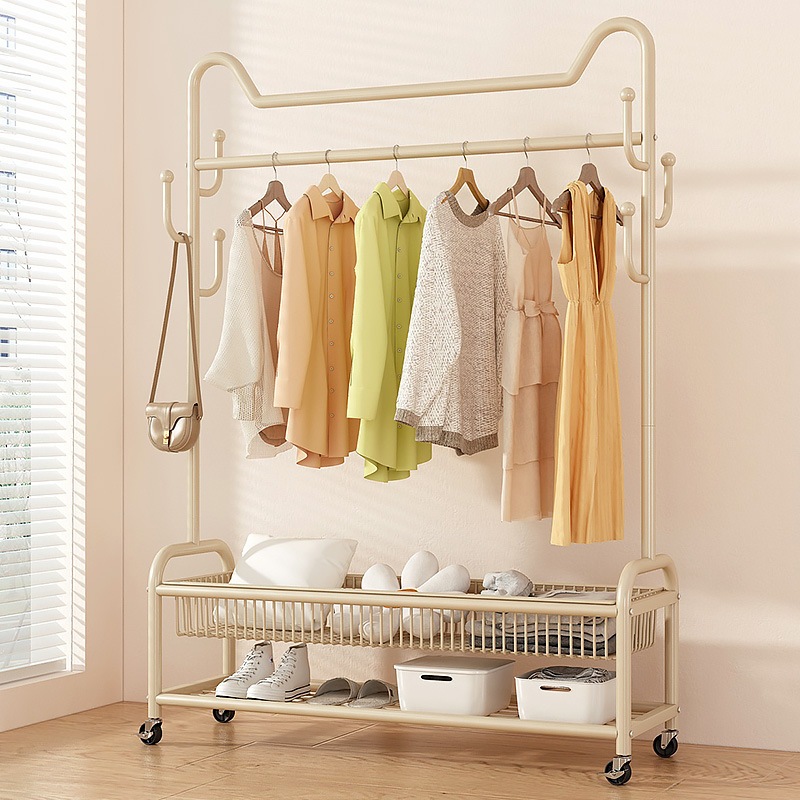 洋服ハンガー 床置き 寝室用洋服ハンガー 取り外し可能な車輪付き ホーム 屋内 ライト 高級 衣類乾燥ラック シンプル コートラック