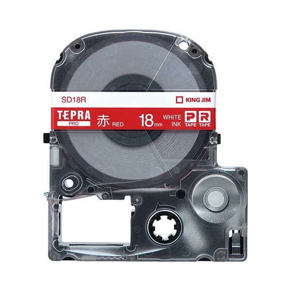 (まとめ) キングジム テプラ PRO テープカートリッジ ビビッド 18mm 赤／白文字 SD18R 1個 (10セット)