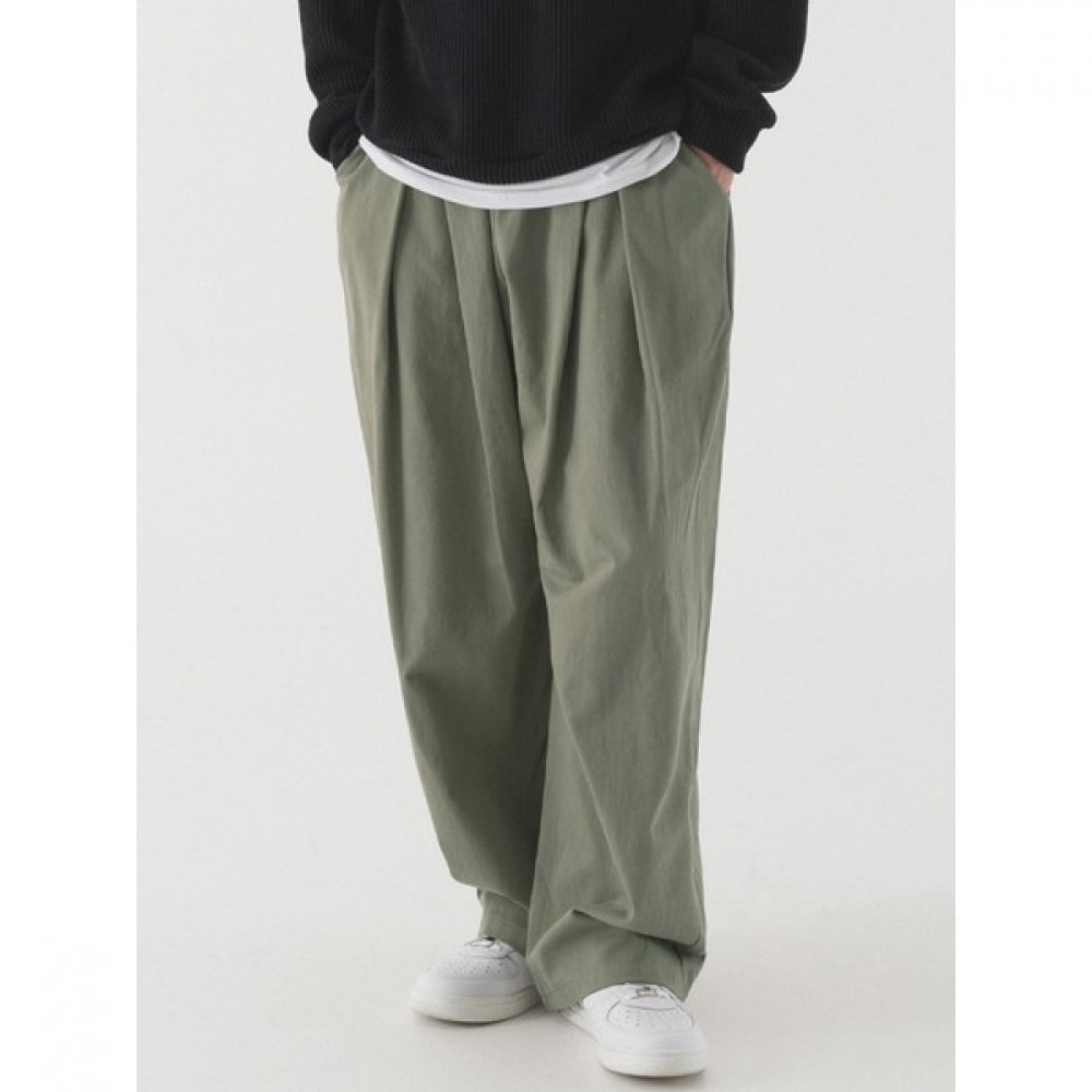 (Pianer) プリーツワイドバンディングコットンパンツ (ライトカーキ) 6,270円