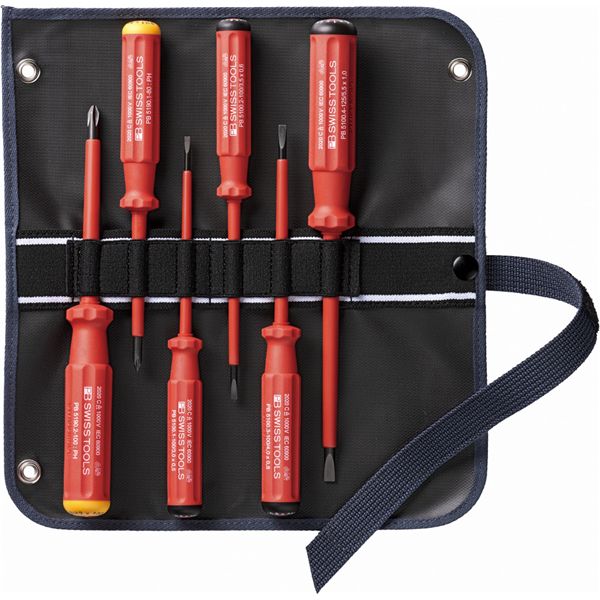 PB SWISS TOOLS ピービースイスツールズ 6本組 スイスクラシックハンドルタイプ 絶縁ドライバーセット（マイナス/プラス） ロールケース付 5542.SUGY