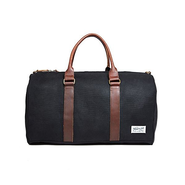 THE MASTLINE Co. Fulton Weekender Travel Bag Waxed Canvas & Leather (Black) 並行輸入品