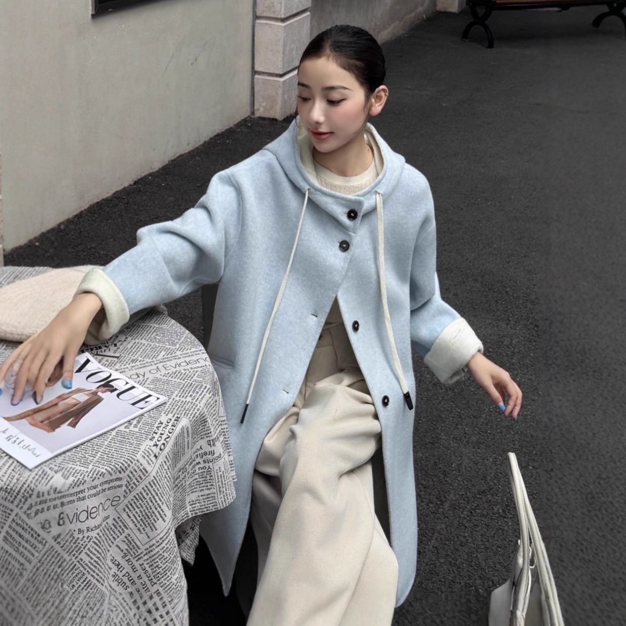 秋冬新作 AB面 両面ウールコート フード付き 韓国風 レディース 軽量 高級 厚手 暖かい ゆったり ミドル丈 韓国風コート