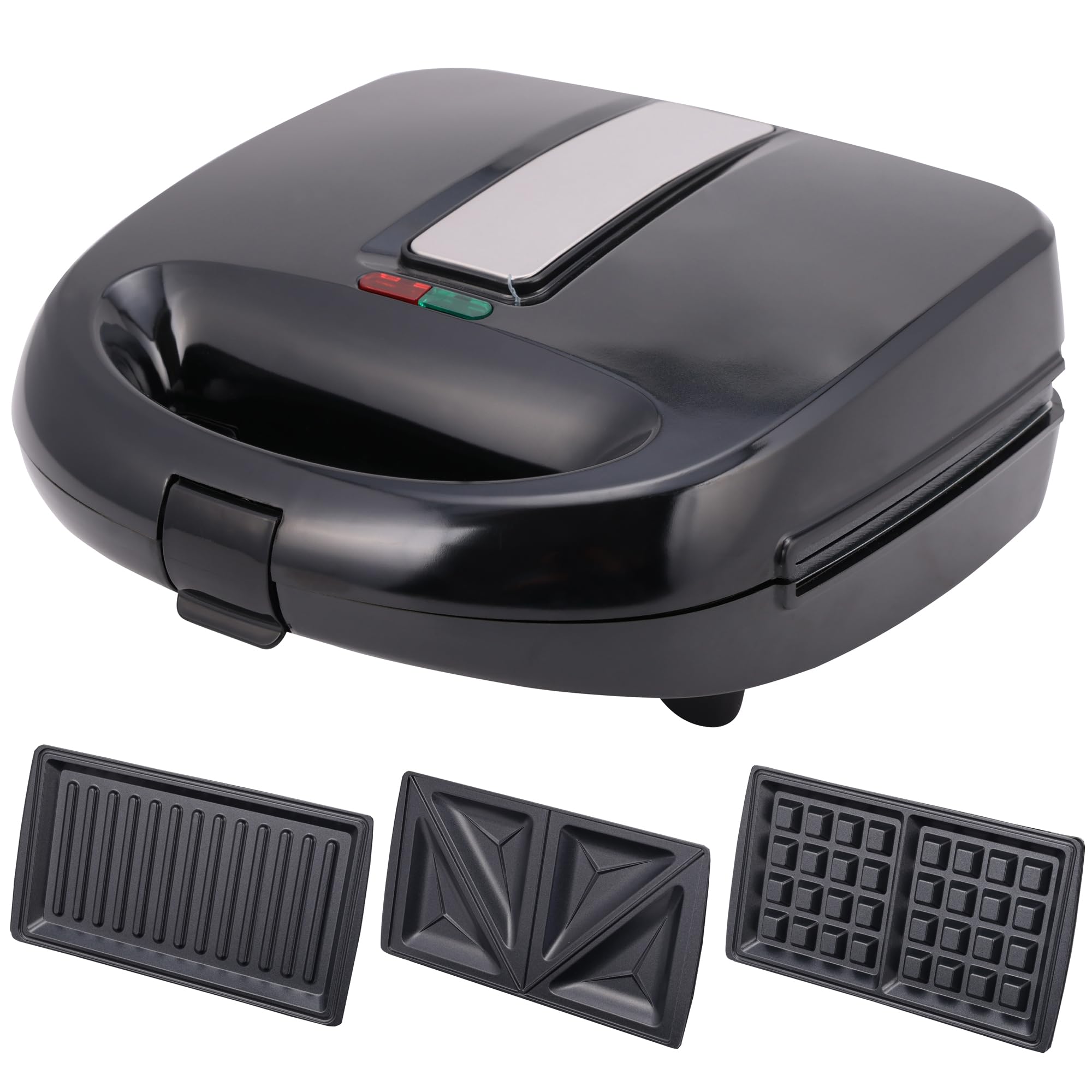 [東京Deco] 耳まで焼ける 着脱式 3枚プレート付き ビッグなホットサンドメーカー ブラック プレート3枚 [ホットサンド・ワッフル・グリル 着脱式プレート] マルチ サンド フッ素コートプレート