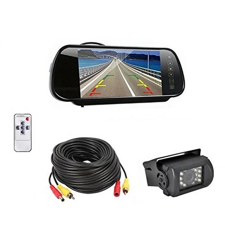 重機バストラック対応　バックカメラセット 12-24V対応　7インチ高輝度ルームミラーモニター 20m配線付き 防水 赤外線バックカメラセット RM71SET