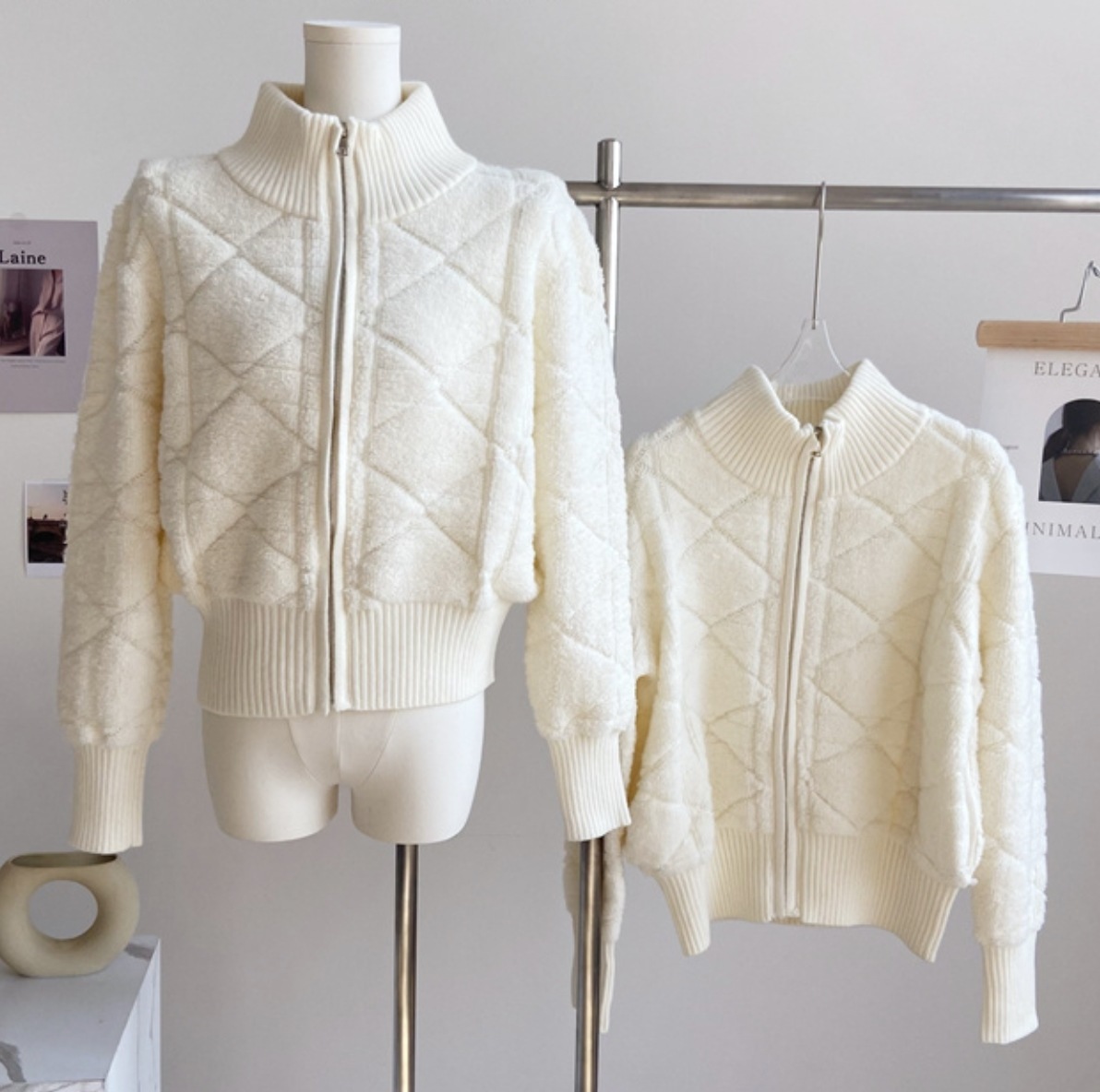 アウター レディース 上着 ブルゾン ジャケット フリース ボア もこもこアウター 個性的 秋服 冬服 長袖 袖あり スタンドカラー ファスナー ポケット 切り替えデザイン 前開き もこもこ