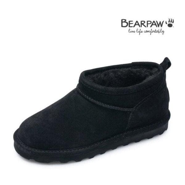 (BEARPAW) SUPER SHORTY 女性用 シープスキン ショートブーツ ブラック K3049011QD