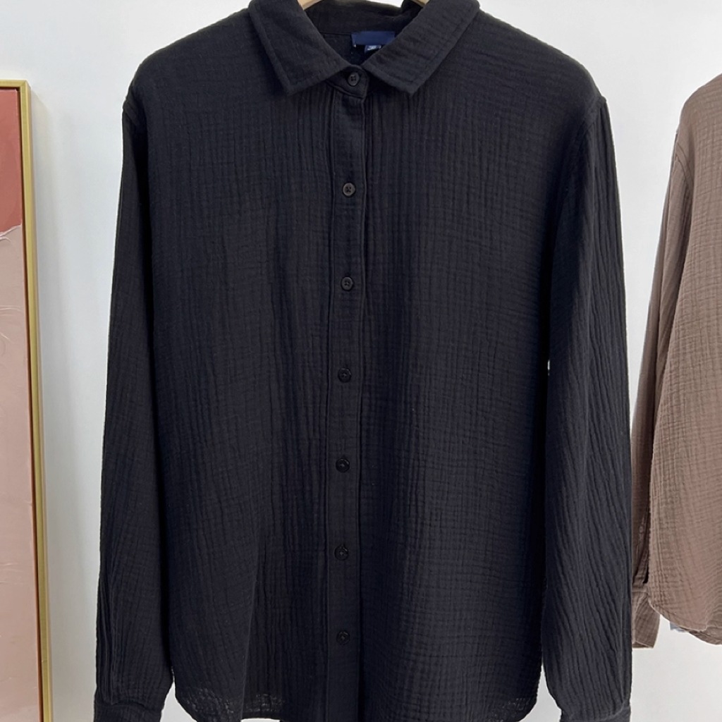 レディース トップス シャツ ブラウス 前開き ミディアム 長袖 襟付き 角襟 オーバーサイズ コンサバ ボタン かわいい 大人可愛い シンプル カジュアル おしゃれ こなれ感 ラフ 個性的 主役級