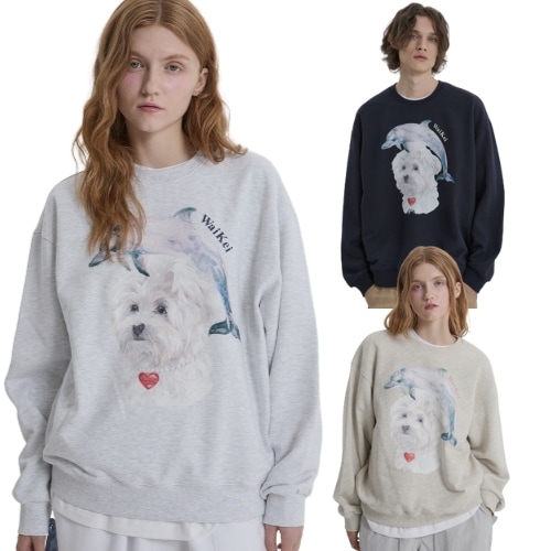 Watercolor Puppydolphin Jumping MTM スウェットシャツ 3色