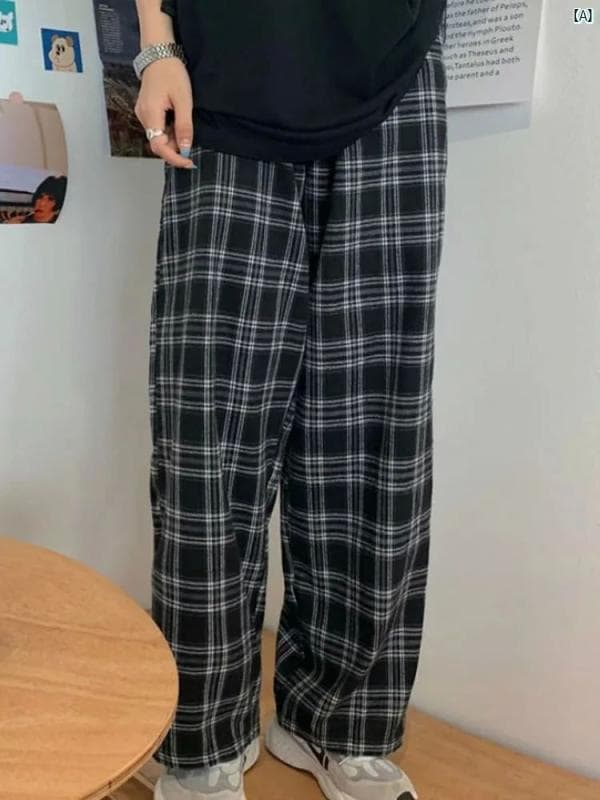レディースファッション　かわいい　オシャレ　海外 ハイウエスト チェック ストレート パンツ