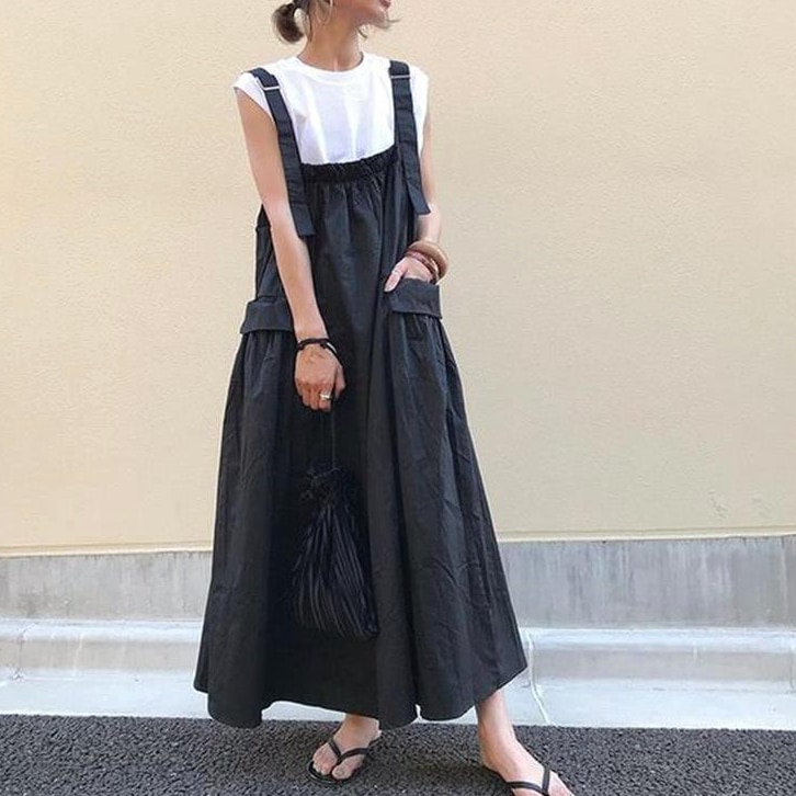 オールインワン サロペット ジャンパースカート ロング ロング丈 マキシ マキシ丈 ワイド きれいめ シンプル カジュアル 大人 おしゃれ お洒落 かっこいい レトロ こなれ感 ラフ